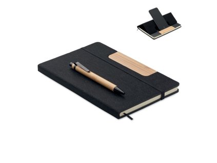 Zápisník A5 s perom a stojanom na mobil , Black (Farba Black)