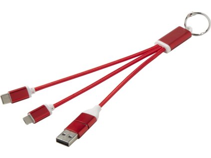 Nabíjací kábel 4v1 z recyklovaného hliníka/kľúčenka , Red (Farba Red)