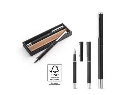 Sada guľôčkové pero a roller z recyklovaného hliníka , Black (Farba Black)