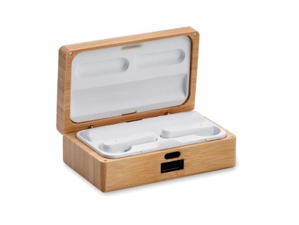 TWS slúchadlá v bambusovom obale , wood (Farba wood)
