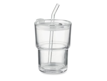 Sklenený pohár so slamkou 400 ml , transparent (Farba transparent)