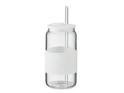 Sklenený pohár so slamkou 550 ml , white (Farba white)