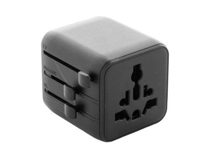 Cestovný adaptér z recyklovaného plastu , Black (Farba Black)