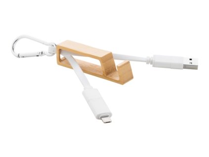 USB nabíjací kábel s bambusovým stojanom , white (Farba white)