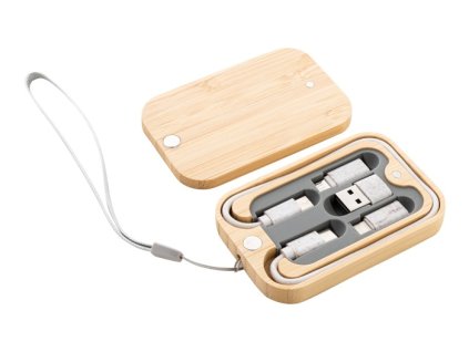 Sada nabíjacích káblov v bambusovom obale , natural (Farba natural)