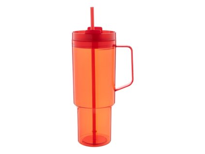 Hrnček so slamkou z RPET 1200 ml , Red (Farba Red)
