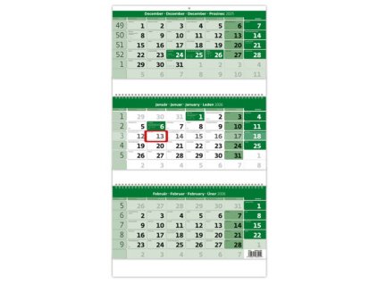 Nástenný 3-mesačný so špirálou a menným kalendáriom , Green (Farba Green)