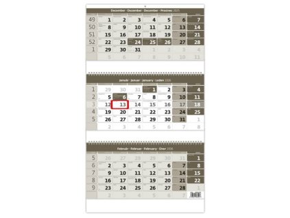 Nástenný 3-mesačný so špirálou a menným kalendáriom , Grey (Farba Grey)