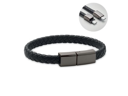 Pletený náramok s USB-C káblom , Black (Farba Black)