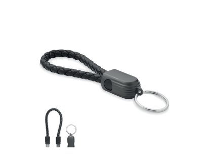 Pletená kľúčenka s USB-C káblom , Black (Farba Black)