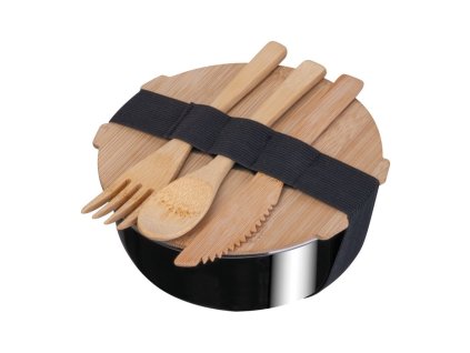 Obedový box 700 ml s príborom , Black (Farba Black)