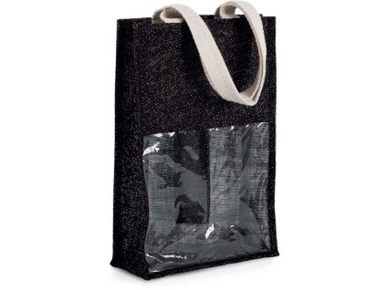 Jutová taška na 2 fľaše , black/silver (Farba black/silver)