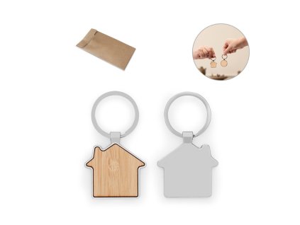 Bambusová kľúčenka - domček , natural (Farba natural)