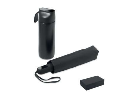 Sada - dáždnik a termoska (600 ml) , Black (Farba Black)