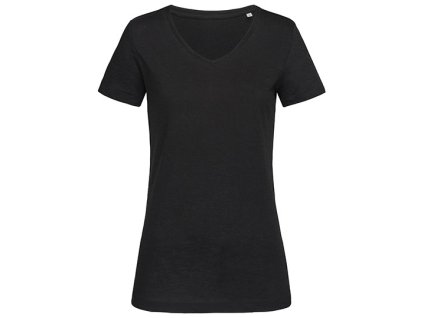 Sharon Slub V-Neck Women , BLACK OPAL, S