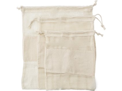 Sada troch opakovane použiteľných bavlnených sieťok , khaki (Farba khaki)