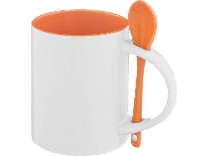 Keramický hrnček s lyžičkou 300 ml , Orange (Farba Orange)