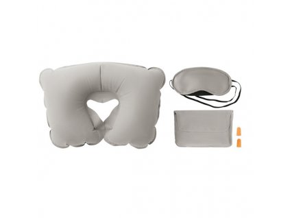 Cestovná sada, nafukovací vankúš, maska na spanie a štuple do uší v puzdre , Grey (Farba Grey)