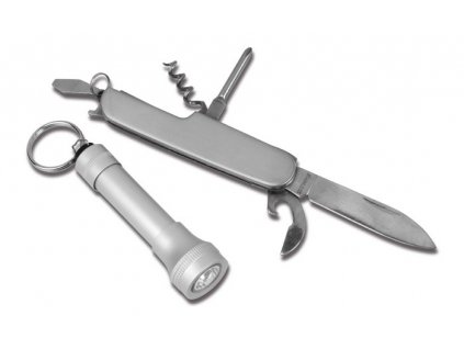 Sada - vreckový nôž (5 funkcií) a baterka) , Silver (Farba Silver)
