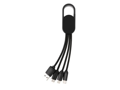 Nabíjací kábel 4 v 1 s karabínou , Black (Farba Black)