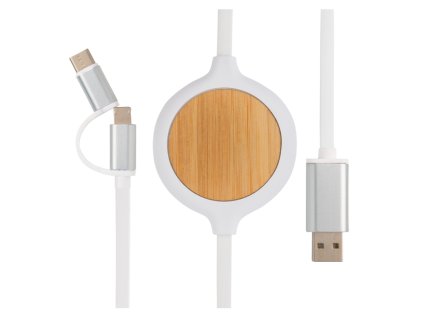 Kábel 3 v 1 s bambusovou bezdrôtovou nabíjačkou 5W , white (Farba white)