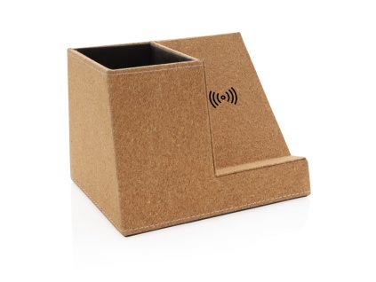 Korkový stojanček na perá s bezdrôtovou nabíjačkou 5W , Brown (Farba Brown)