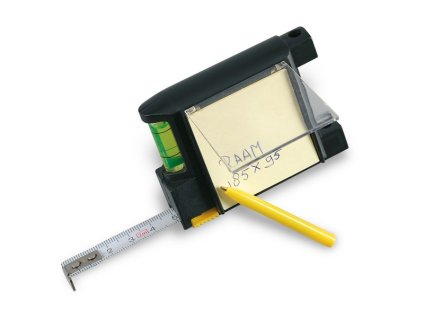 Zvinovací meter s blokom, perom a vodováhou (2 m) , Black (Farba Black)