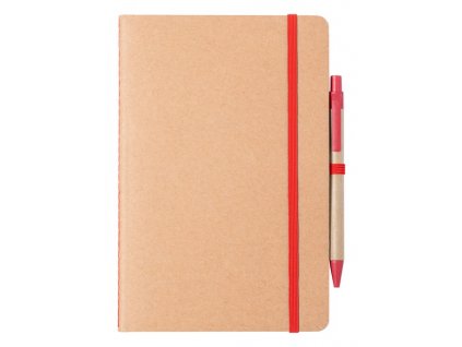 Blok A5 z recyklovaného kartónu, 60 čistých listov, modrá náplň pera , Red (Farba Red)