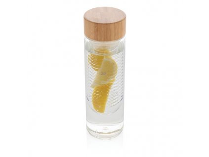 Fľaša na vodu s bambusovým uzáverom (640 ml) , transparent