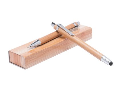 Písacie sada z bambusu, modrá náplň , natural (Farba natural)