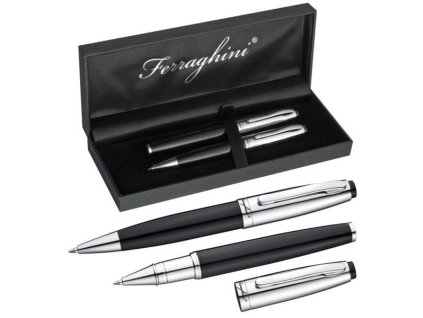 Guľôčkové pero a roller v darčekovom balení (modrá náplň ) , Black (Farba Black)