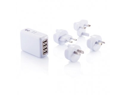 Cestovná nabíjačka so 4 USB portami , white (Farba white)