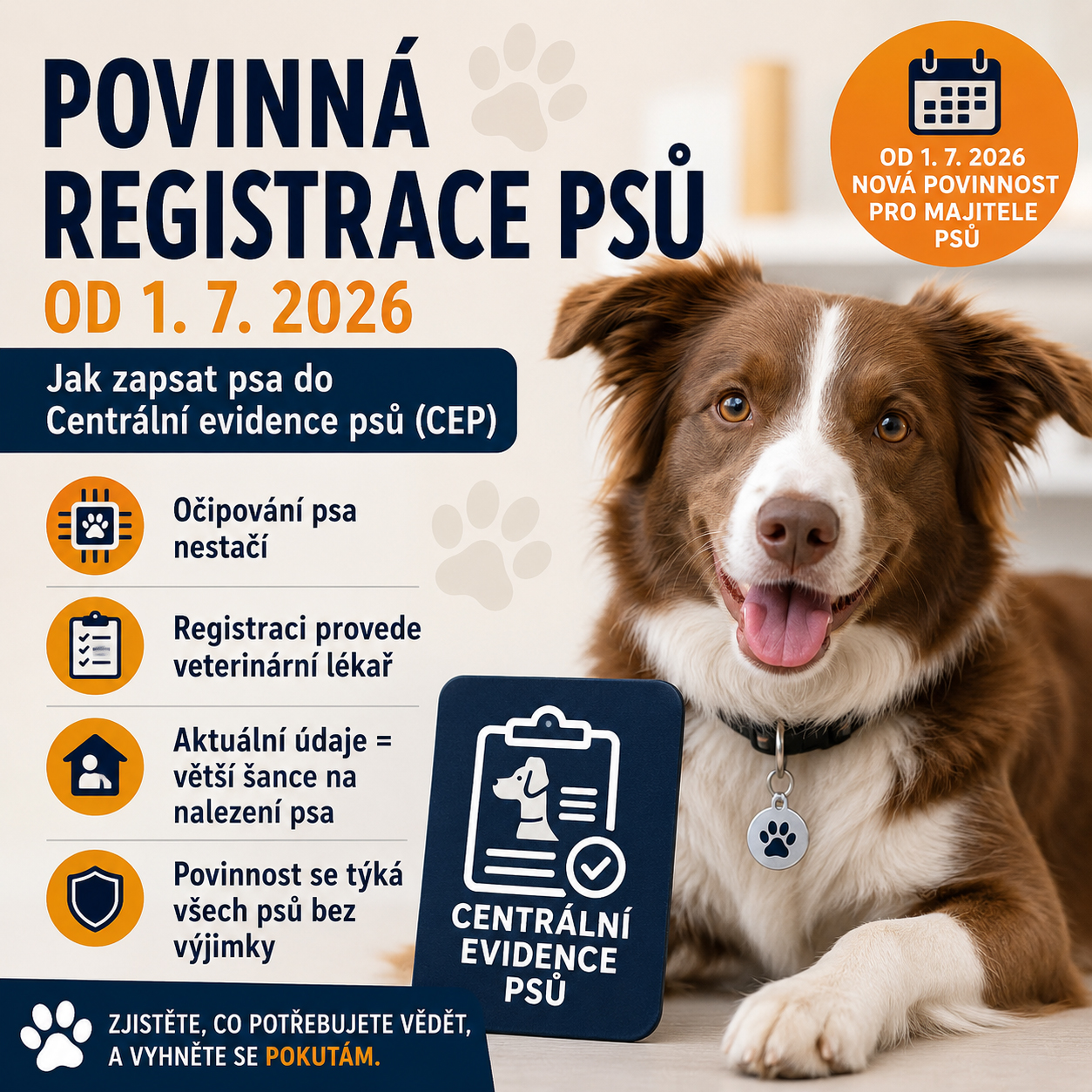 Povinná registrace psů od 1. 7. 2026: Jak zapsat psa do Centrální evidence psů (CEP)