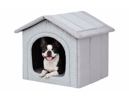 domecek horska chata se psem svetle seda