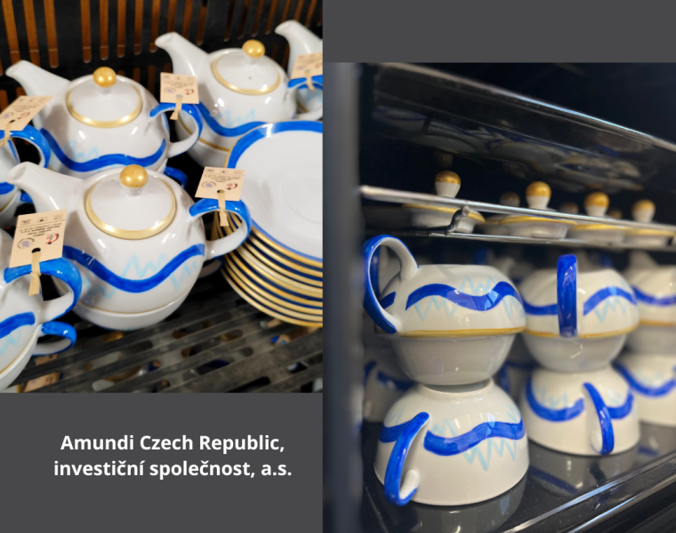 Ručně malovaný firemní porcelán pro Amundi Czech Republic
