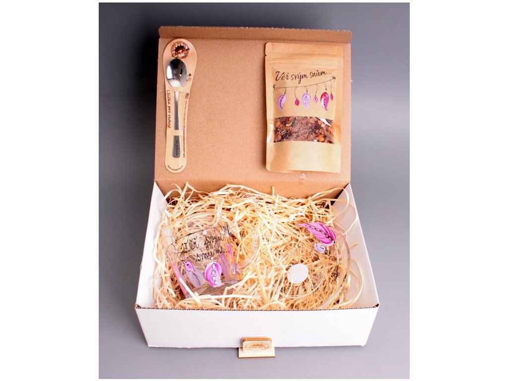 Dárkový balíček - věř svým snům - růžová (sklo)