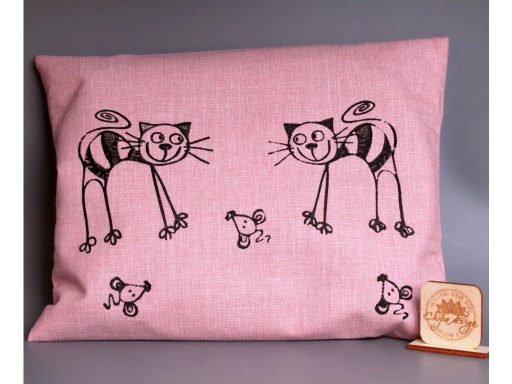 Pohankový polštář s levandulí - starorůžový, kočkomyši