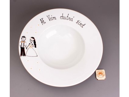 Hluboký talíř svatební - věneček s copem