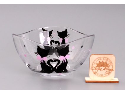 Skleněná miska - kočky mašle růžová