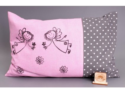 Pohankový polštář - andělé, růžový, bilý puntík