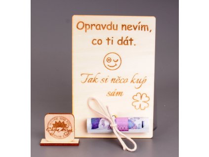 Pokladnička dřevo -cedulka na peníze M, PRO NĚHO