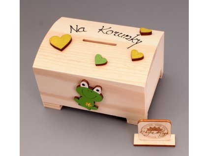 Pokladnička dřevo truhla - 3D žába