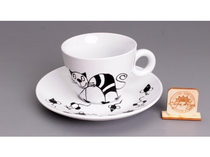 Šálek s podšálkem 0,15 L - černobílá kočka