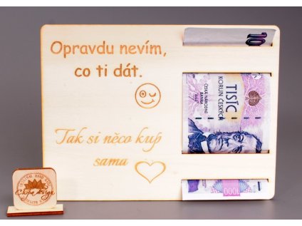 Pokladnička dřevo - cedulka na peníze V, PRO NI