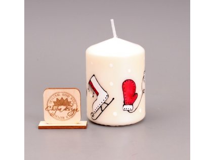 svíčka 8 cm - zimní červenobílá