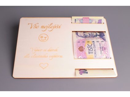 Pokladnička dřevo - cedulka na peníze V, k narozeninám