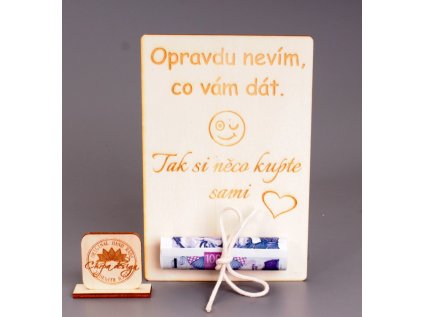 Pokladnička dřevo - cedulka na peníze M, PRO NĚ