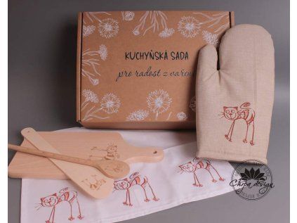 Sada kuchyň - kočka, hnědá chňapka