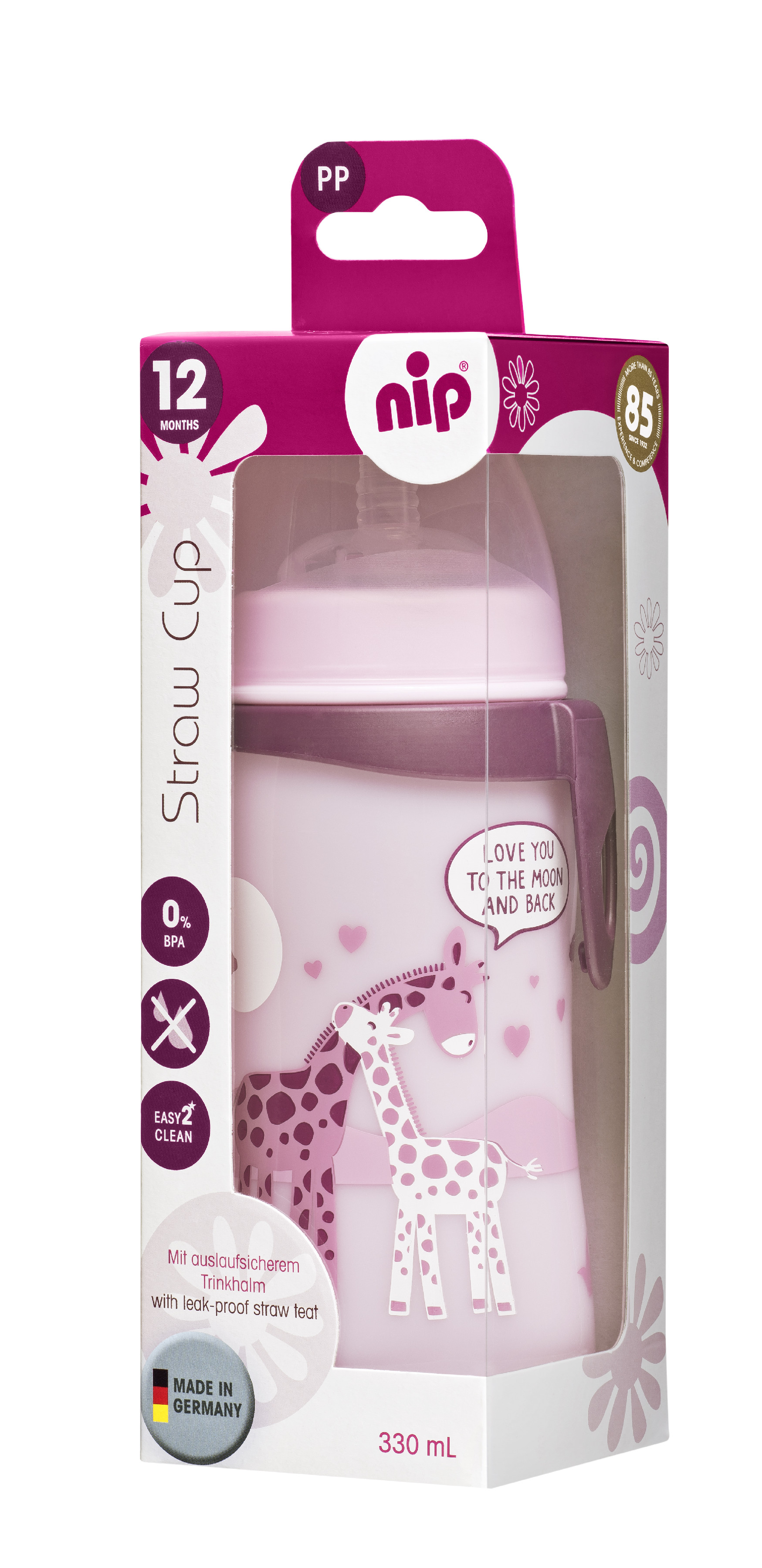 Levně NIP Straw cup láhev s brčkem PP, 330ml, holka