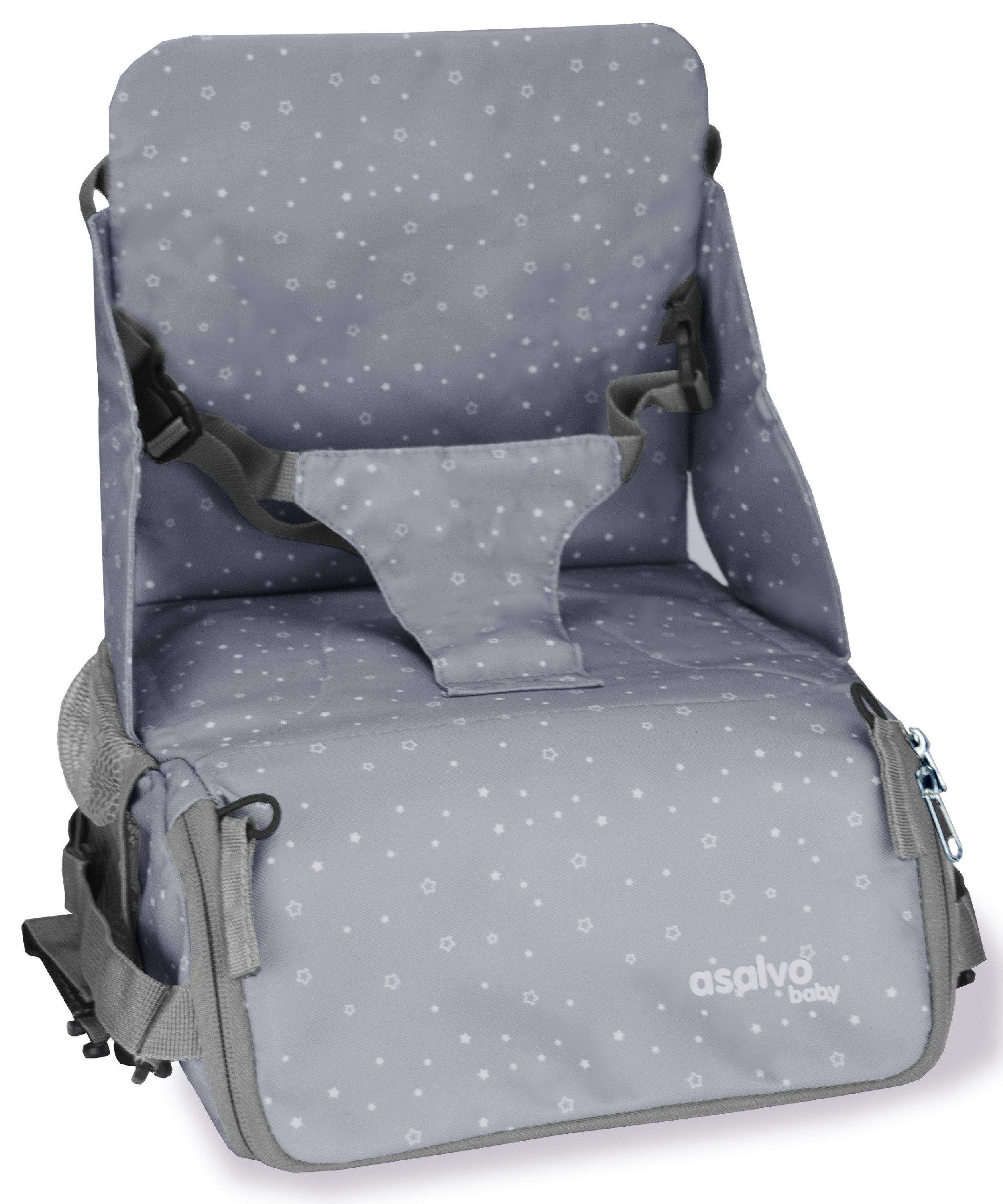 Levně Asalvo ANYWHERE booster BAG-GO 2v1 (podsedák+taška na kočárek), humus grey